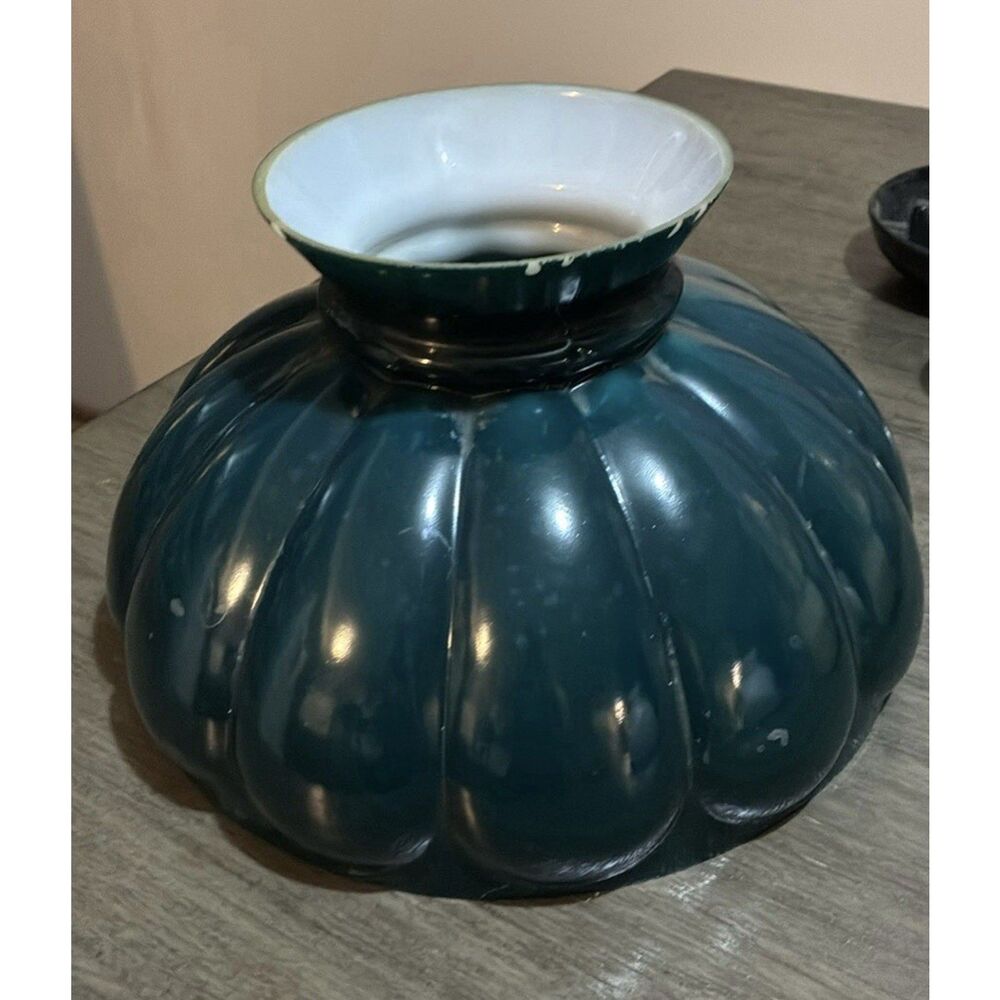 Vintage 10" Emerald Green Cased Glass Aladdin Melon Student Lamp Shade Antique